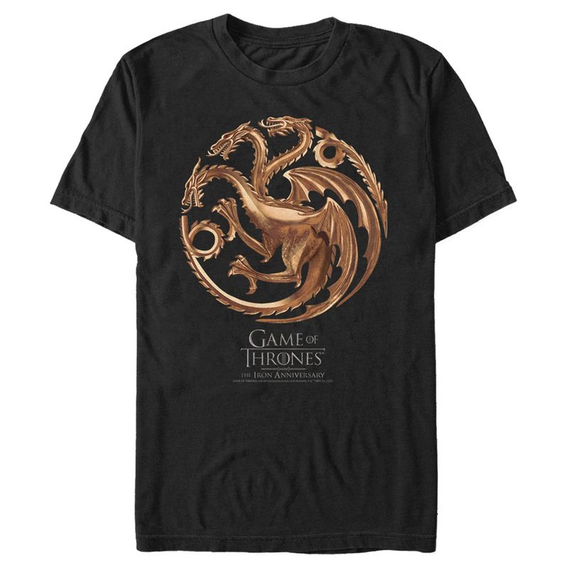 Men's Game of Thrones Iron Anniversary Targaryen Metal Dragon Crest T-Shirt, 1 of 6