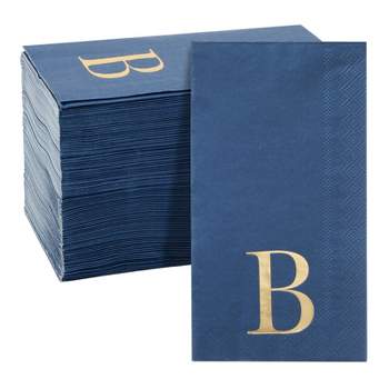 Sparkle and Bash 100 Pack Navy Blue Monogrammed Gold Foil Letter B Paper Dinner Napkins for Engagement & Wedding Party, 4x8 in