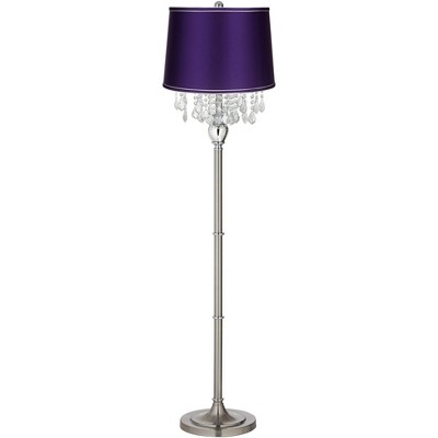 360 Lighting Modern Floor Lamp Satin Steel Chrome Crystal Chandelier Dark Purple Satin Drum Shade for Living Room Reading Bedroom