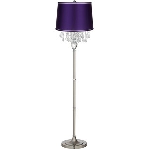360 Lighting Modern Floor Lamp Standing 62 1 2 Tall Brushed Nickel Silver Crystals Dark Purple Satin Drum Shade for Living Room Bedroom Office House