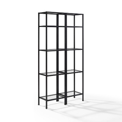Crosley 73" 2pc Aimee Narrow Etagere Set Oil Rubbed Bronze: Tempered Glass Shelves, Steel Frame, Fixed Storage