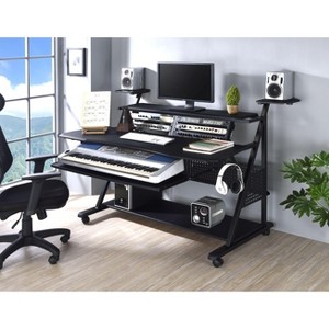 NicBex Home Office Desk 38" L Morden Music Desk with 4 Storage Shelves, Keyboard Tray, Hooks and Wooden Desktop for Study and Work - 1 of 4