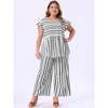 Women's Plus Size 2 Piece Set Boho Floral Printed Babydoll Blouses and Elastic Waist Stripe Wide Leg Pants Sets - Agnes Orinda - 2 of 4