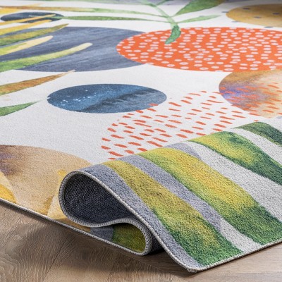 Amelia Multicolor Tropical Washable Rectangular Area Rug, 5' x 8'
