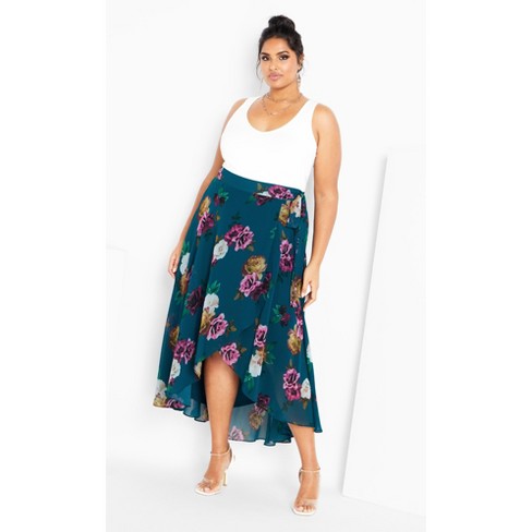 Women's Plus Size Michaela Print Skirt - Teal | City Chic : Target