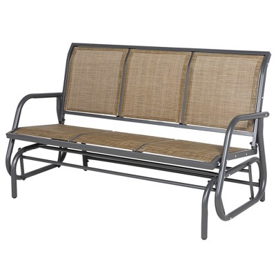 Light Brown Mesh Fabric Outdoor Glider Bench for Three