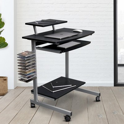 SKRAN Compact Computer Desk/ Cart , All-in-one space-saving workstation with Storage Shelves,Rolling Working Station for Small Spaces