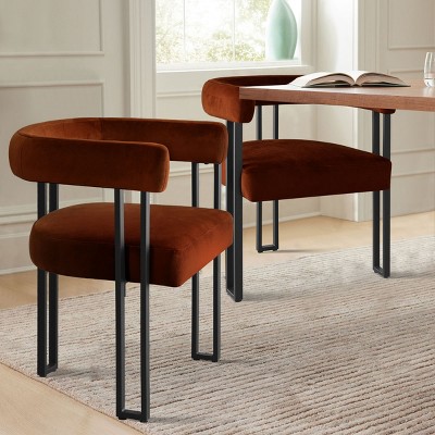 Mia Velvet Dining Chairs Set of 2, Modern Design Armrest Dining Chair with Three Legs for Dining Room, Indoor Furniture - Maison Boucle