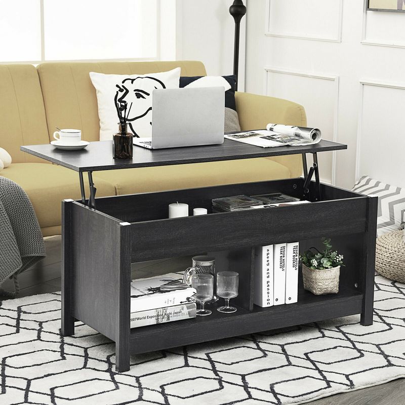 Costway Lift Top Coffee Table w/ Hidden Storage Compartment & Lower Shelf Rustic Ivory/Brown/Black, 4 of 11