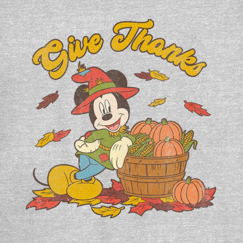 Juniors Womens Mickey & Friends Give Thanks Scarecrow Mickey T-Shirt, 2 of 5