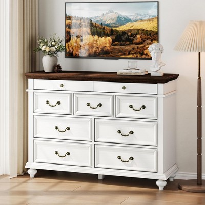 Whizmax 47" Farmhouse Dresser, 9-Drawer Rustic Wood Chest with Metal Handles, Large Storage for Bedroom & Living Room