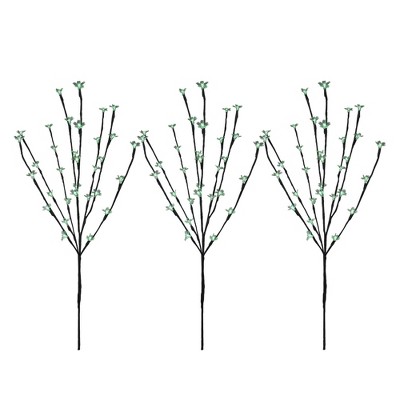 Northlight Set of 3 Pre-Lit Cherry Blossom Artificial Tree Branches 2.5' - Green LED Lights