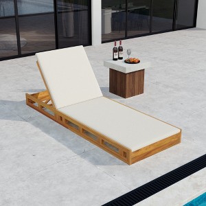 Acacia Wood Outdoor Chaise Lounge Chair with Cushion, Adjustable Chaise Lounge Chair for Patio, Wooden Chaise Lounge Chair with 4 Positions-Koiai - 1 of 4