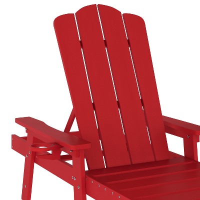 Red Adjustable Plastic Adirondack Lounger with Cupholder