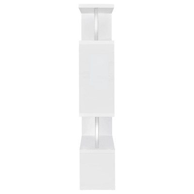 Modern White Zig Zag 5-Tier Bookcase with Chrome Accents