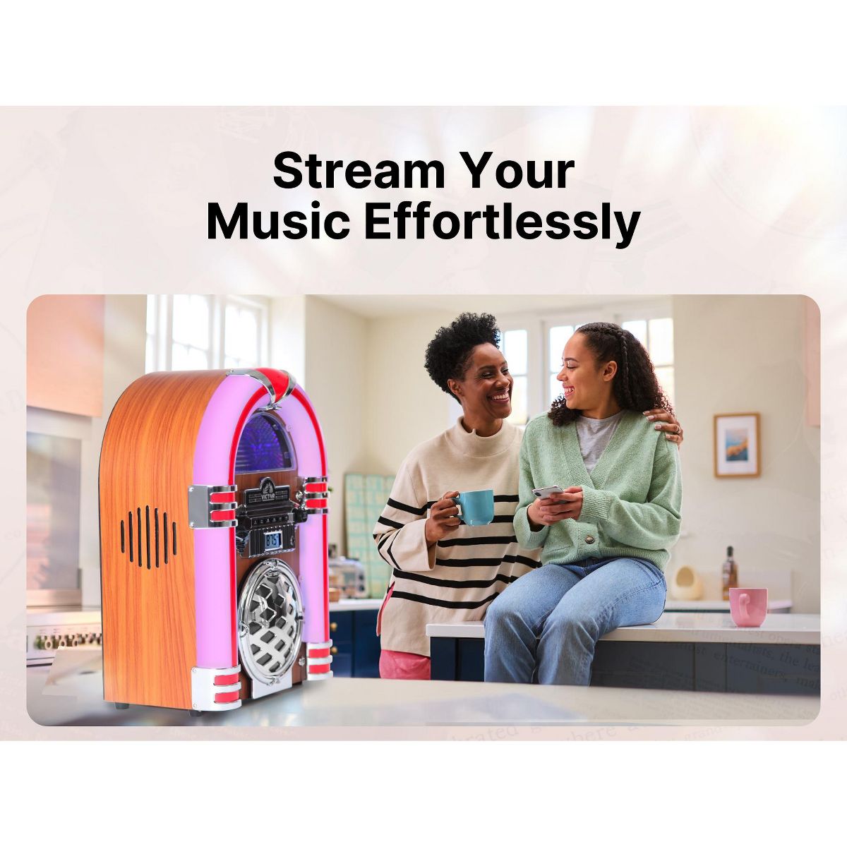 Victor Retro Bluetooth Jukebox with CD Player & FM Radio | 15-Inch 1950s Diner Style Tabletop Speaker, Color-Changing LED Lights, 33ft Wireless - thumbnail 10