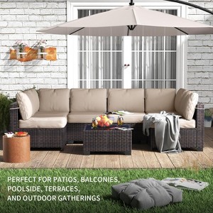 7-Piece Outdoor Rattan Patio Furniture Set with Cushions, Waterproof Sectional Sofa and Glass Top Table for Garden, Backyard - 1 of 4