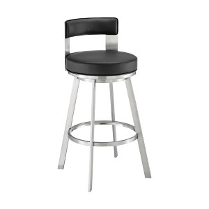 Armen Living 26" Flynn Brushed Stainless Steel with Faux Leather Swivel Counter Height Barstool - 1 of 4