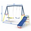 3 in 1 Swing Set Kids Outdoor Swing Set Children Playset with Slide & 2 Swings for Backyard/Garden/Playground, Blue - ModernLuxe - 3 of 4