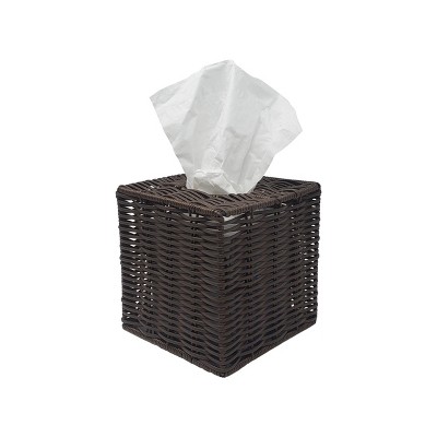 KOVOT Wicker Tissue Box Cover Square - Dark Brown - Fits Standard Size 5.5" Cube Tissue Boxes - Versatile Use with Tissue Paper Rolls