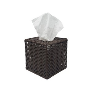 KOVOT Wicker Tissue Box Cover Square - Dark Brown - Fits Standard Size 5.5" Cube Tissue Boxes - Versatile Use with Tissue Paper Rolls - 1 of 2