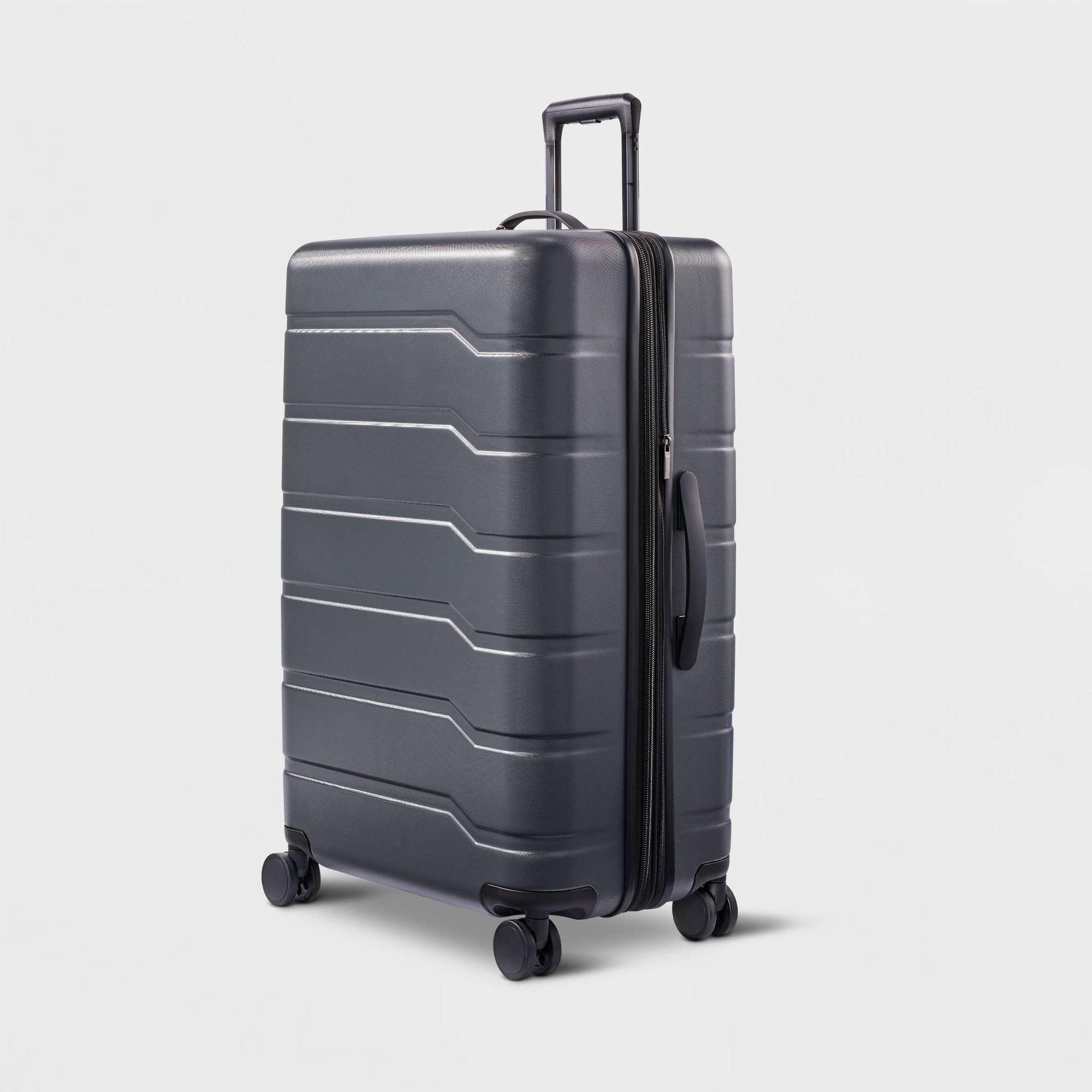 Hardside Large Checked Spinner Wheels Suitcase Gray - Open Story™