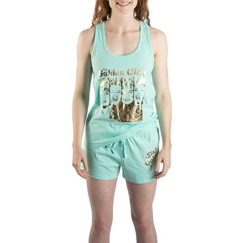Women's Lettuce Trim Cropped Tank Top and Shorts Pajama Set - Colsie Blue S  