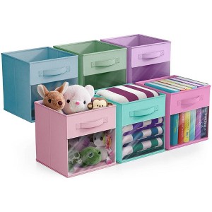 Sorbus 11 Inch 6 Pack Collapsible Fabric Storage Bins with Clear Window - for Organizing Clothes, Toys, Books, Shelves, Closets & more - 1 of 4