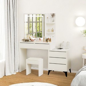 NicBex 29.2" Small Vanity Desk Sliding Mirror, Hidden Storage, Minimalist Dressing Table for Bathroom/Dorm Rooms, White - 1 of 4