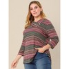 Agnes Orinda Women's Plus Size Comfy Knit 3/4 Sleeve V Neck Stripe Boho Casual Blouse - 3 of 4