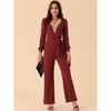 Seta T Women's Long Sleeve V Neck Belted Stretchy Wide Leg Long Pant Romper with Pockets - 3 of 4