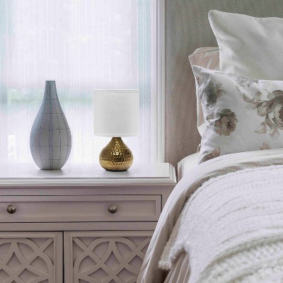 Hammered Gold Mini Table Lamp with White Fabric Shade
