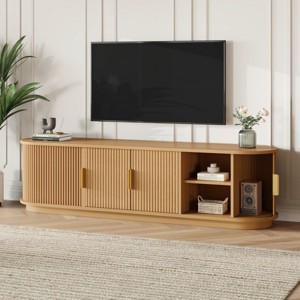 66.9" Modern TV Stand with Fluted Sliding Doors & Adjustable Shelves, Fits 75 Inch TV for Living Room-3irtyhousy - 1 of 4