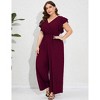 Plus Size Women's High Waist Wide Leg Jumpsuit Double-Layer Flutter Sleeves for Casual or Office Wear - 4 of 4
