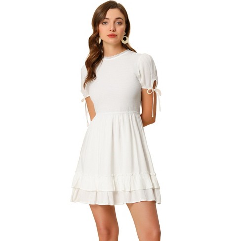 Allegra K Women's Smocked Ruffle Tiered Sweet Summer A-line Mini Dress ...