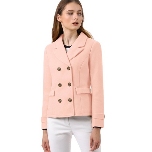 Allegra K Women s Notched Lapel Double Breasted Pea Coat Pink