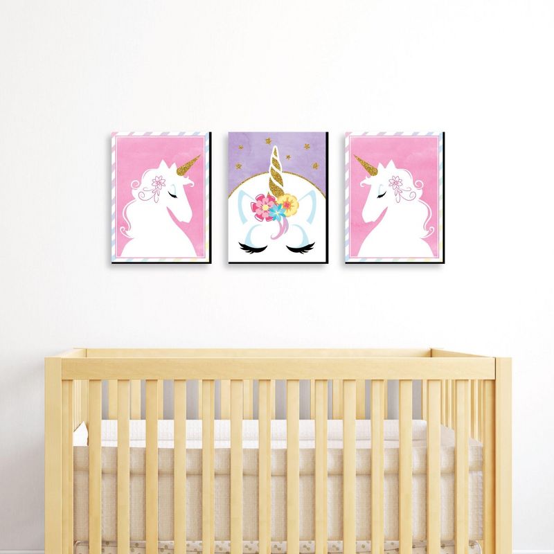 Big Dot of Happiness Rainbow Unicorn - Baby Girl Nursery Wall Art and Kids Room Decorations - Gift Ideas - 7.5 x 10 inches - Set of 3 Prints, 2 of 8