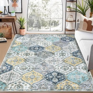 Washable Rug Vintage Floral Floor Carpet with Anti Slip Backing - 1 of 4