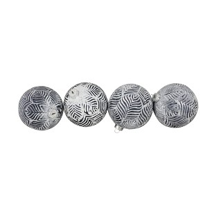 Northlight Leaf Etched Glass Christmas Ball Ornaments - 4" (100mm) - Gray - 4ct - 1 of 4