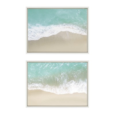 Ocean Beach Fantasy Coastal Canvas Art Set with White Frame