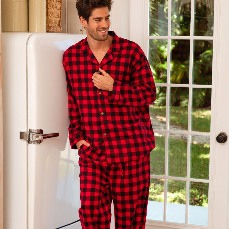 Men's Soft Cotton Flannel Pajamas Lounge Set, Warm Long Sleeve Shirt and Pajama Pants with Pockets, 2 of 7