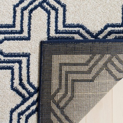 Ivory & Navy Hand-Knotted Geometric Square Synthetic Rug