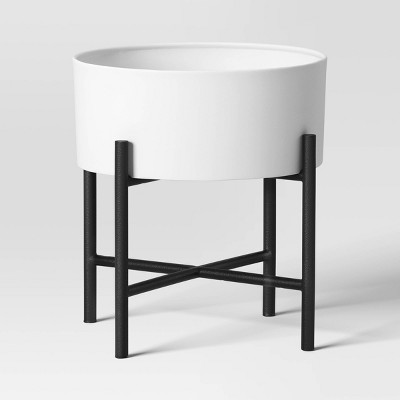 Metal Indoor Outdoor Planter and Stand Set 16"x16"x16.25" White - Threshold™