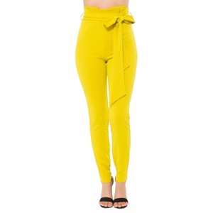Slickblue Women's High Waist Skinny Pants – Lime/White, S-L– Belt Detail, Fold Waist – Perfect for Casual & Formal Wear - 1 of 4
