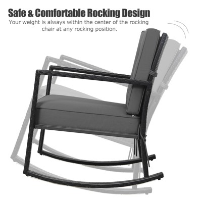 Gray Iron Frame Rocking Armchair with Cushions, Set of 2