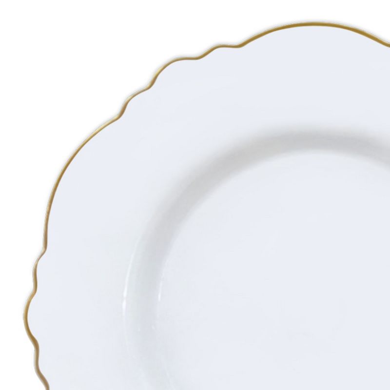 Smarty Had A Party 10.25" White with Gold Rim Round Blossom Disposable Plastic Dinner Plates (120 Plates), 2 of 3