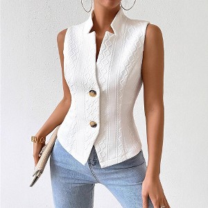 Women's V-Neck Button Down Vest Sleeveless Top Slim Fit Open Front Jacket - 1 of 2