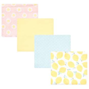 Hudson Baby Infant Girl Cotton Rich Flannel Receiving Blankets, Lemon Daisy, One Size