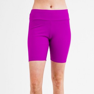 Calypsa Women's Plus Size Chlorine Resistant High Waisted Mid-Thigh Swim Shorts - 1 of 4