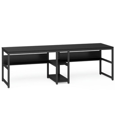 Resenkos Computer Desk, Office Desk, Study Desk,78.7" Two Person Desk, Computer Desk Double Workstation with Shelves,Black